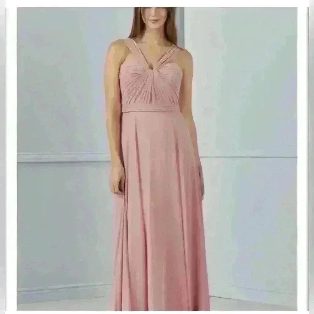 Amsale Women’s Maxi Dress 100% Silk Crinkle  Halter Chiffon Gray Size 00 Party